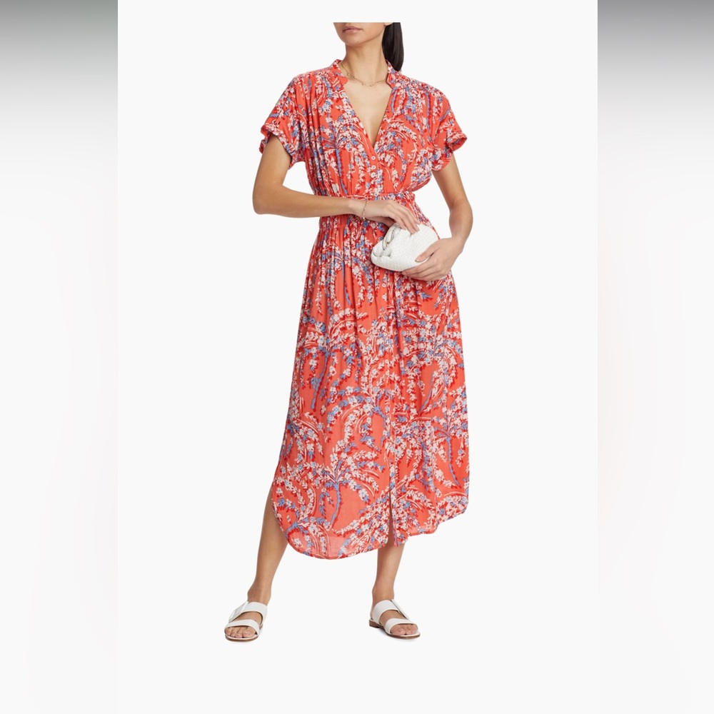 Poupette St. Barth Becky Long Dress Orange Palmery NWOT Size M